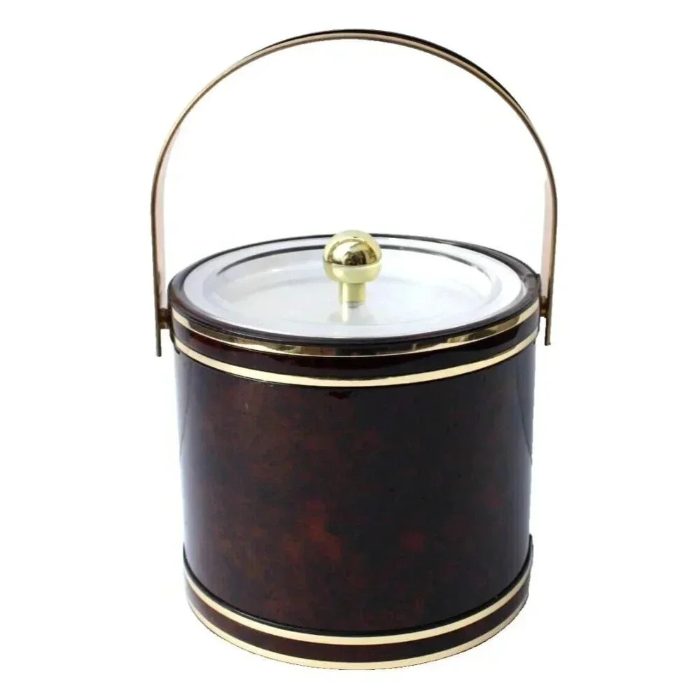 Vintage 1970s Tortoise Vinyl Brown Gold Georges Briard Retro MCM Ice Bucket